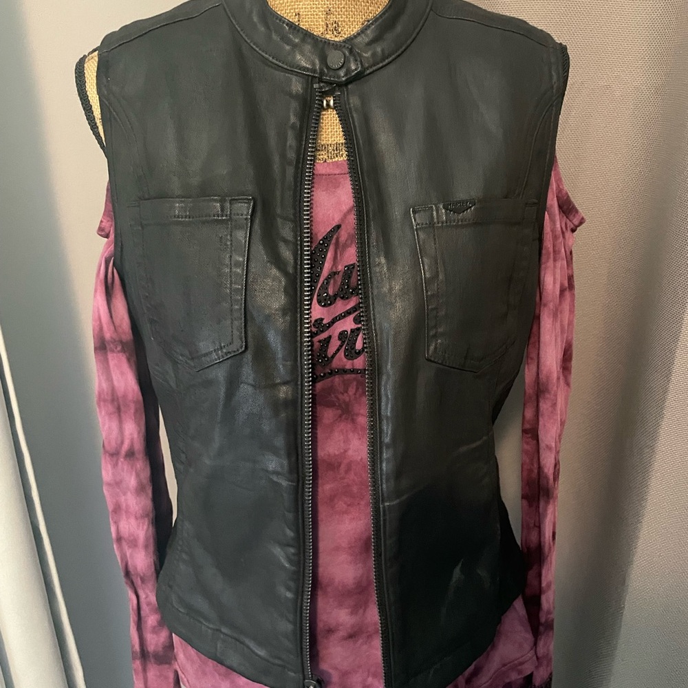 Harley Davidson coated denim vest.